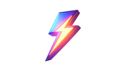 colourful 3D render of thunder lightening bolt isolated on transparent background