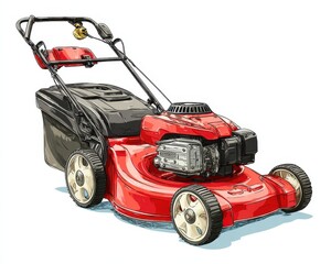 Lawn Mower Clip Art. Red Lawn Mower Graphic for Landscaping Occupation on White Background
