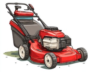 Lawn Mower Clip Art. Red Landscaping Tool for Trimming Occupation