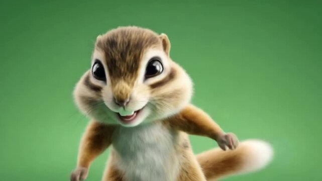 A cheerful chipmunk with big eyes and a smile, arms out in a friendly gesture