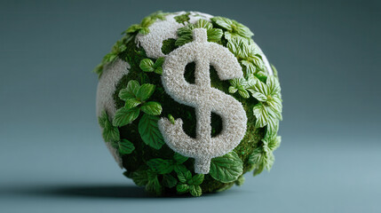 Eco globe dollar symbol green leaves sustainability finance growth savings investment nature focus with hopeful mood