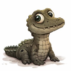 A cute baby crocodile with big eyes.