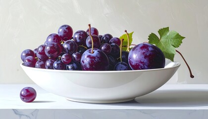 Still life with grapes and plums in a white bowl © irna