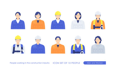 建設業の求人・採用向け素材｜ダイバーシティを象徴する男女チームのイラストセット