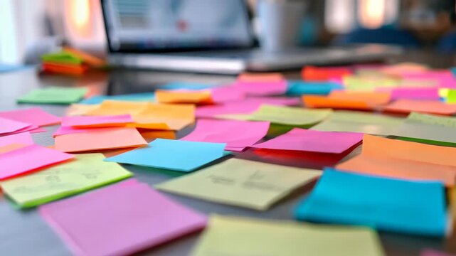 Colorful Sticky Notes on a Desk for Organization and Planning Tasks