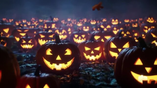 Halloween Style Pumlin Fill Up On Ground.