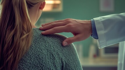 Doctor’s Hand on Shoulder – Symbol of Empathy, Support, and Professional Medical Care