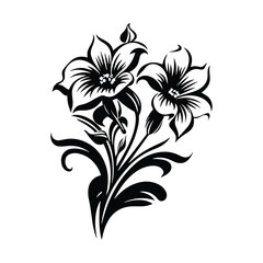 Obraz premium Vintage Black Outline Blooming Floral Vector