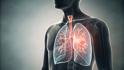 Medical illustration of human lung anatomy showing painful respiratory disease. human torso with focus on science and health condition