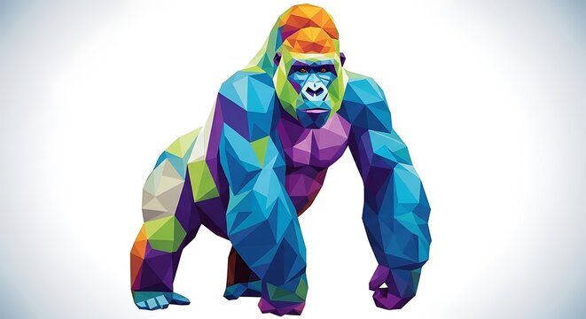 Colorful Geometric Gorilla Illustration - A Vibrant Wildlife Portrait.