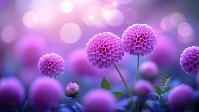 Dahlia dreams pink pom-poms glowing in a bokeh wonderland
