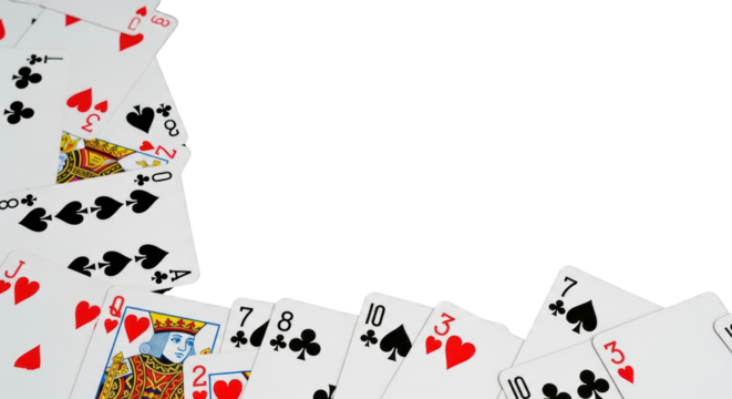 Exciting scattered playing cards frame a bold design space, perfect for casino, poker, or magic themes.