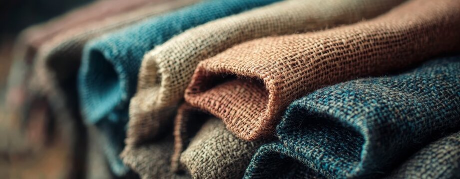 The texture of brown burlap fabric is captured in a close-up, revealing its elaborate weave and natural characteristics under sunlit conditions