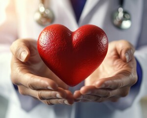 Doctor Holding Red Heart in Hands – Symbol of Compassionate Medical Care and Heart Wellness