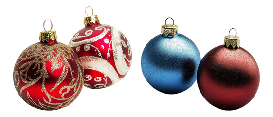 Colorful Christmas Ornaments on a White Background for Festive Decor, PNG bundle collection, Isolated on Transparent Background