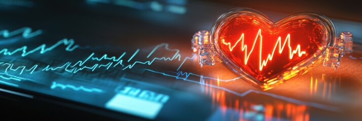 Digital Heart with ECG on Futuristic Screen – Symbol of Cardiac Technology and Health Monitoring