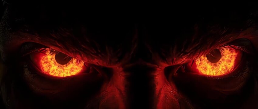 flaming scary spooky halloween eyes blinking and looking around mischievously, ready for projecting prank