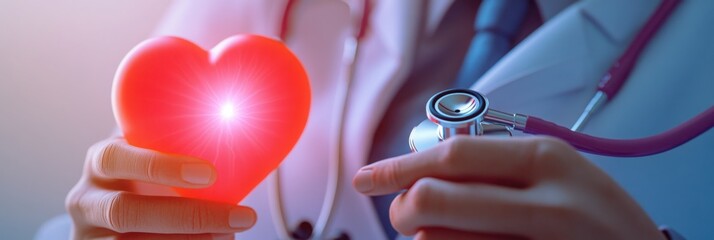 Doctor Holding Glowing Heart and Stethoscope – Symbol of Compassionate Cardiac Care