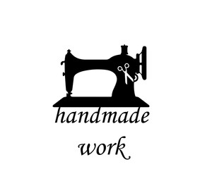 hand-made text, sewing machine logo, icon, illustration,