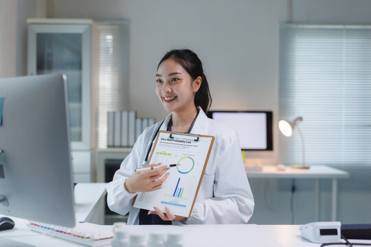 Female doctor presenting medical data during online consultation