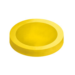 Digital art of a single, golden coin, flat and circular, centered on a white background, softly lit, creating a simple, clean, and inviting mood.
