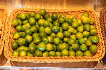 Colorful vegetables and fruits in bamboo basket