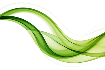 flowing green abstract waves with light and shadow isolated on white background, png, ai generated