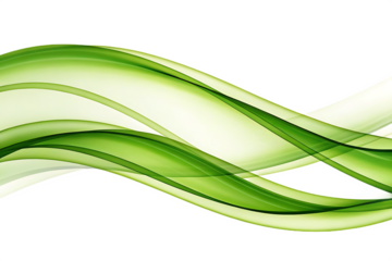 flowing green abstract waves with light and shadow isolated on white background, png, ai generated