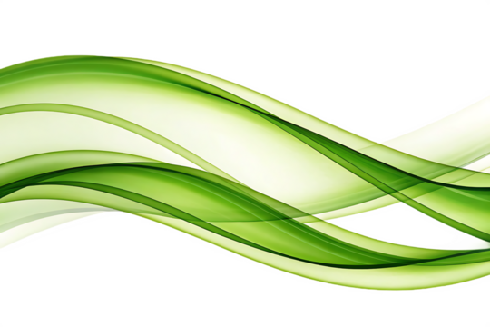 flowing green abstract waves with light and shadow isolated on white background, png, ai generated