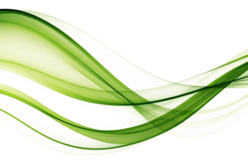 flowing green abstract waves with light and shadow isolated on white background, png, ai generated