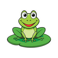 Smiling Frog Sitting on Lily Pad Cartoon Artwork