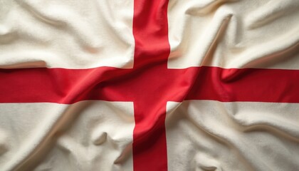 Fototapeta premium Close up photo of England flag on fabric. The St George cross is a symbol of English nation. National colors of United Kingdom represent historical heritage.