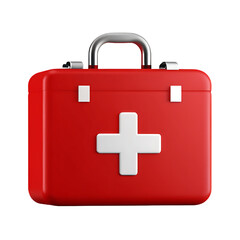 Obraz premium red first aid kit case 3d icon isolated on white background, png, ai generated