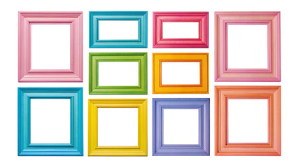 set of modern decorative bright multi colour picture frame isolated on white background, png, ai generated