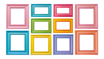 set of modern decorative bright multi colour picture frame isolated on white background, png, ai generated