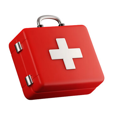 red first aid kit case 3d icon isolated on white background, png, ai generated
