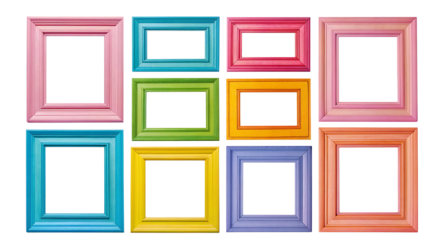 set of modern decorative bright multi colour picture frame isolated on white background, png, ai generated