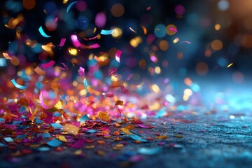 Vibrant confetti shower creates a dazzling celebration backdrop, perfect for festive events and joyous moments.