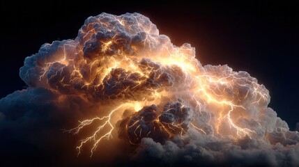 Dramatic lightning storm illuminates powerful thunderclouds with intense electrical energy, showcasing nature's raw power and awe-inspiring spectacle.