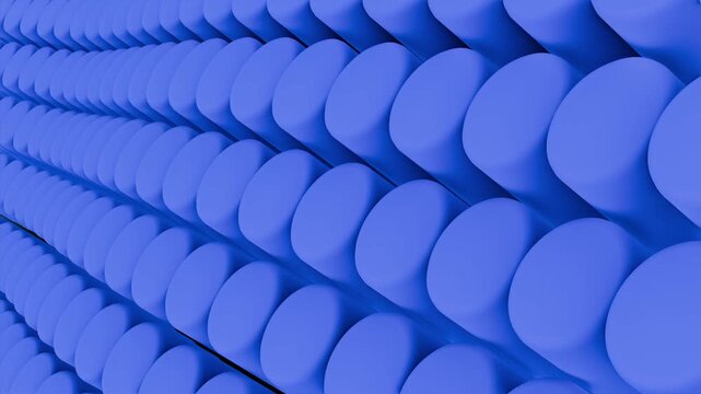 Bright blue circular objects arranged in a uniform pattern on a dark surface