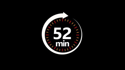 52 minutes, stopwatch icon. Stopwatch icon in flat style. white and green background 4k video timer 52 minutes countdown icon.
