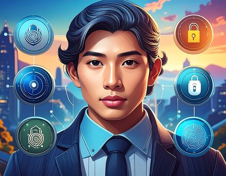 Man in suit, futuristic interface