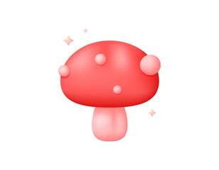 Illustration of a red mushroom with spots. Autumn mushroom. Symbol, icon, element. 3D style design. White background.