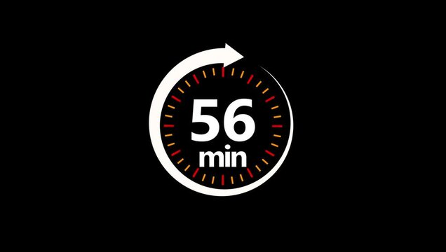 56 minutes timer. Stopwatch symbol in flat style. Editable isolated video .