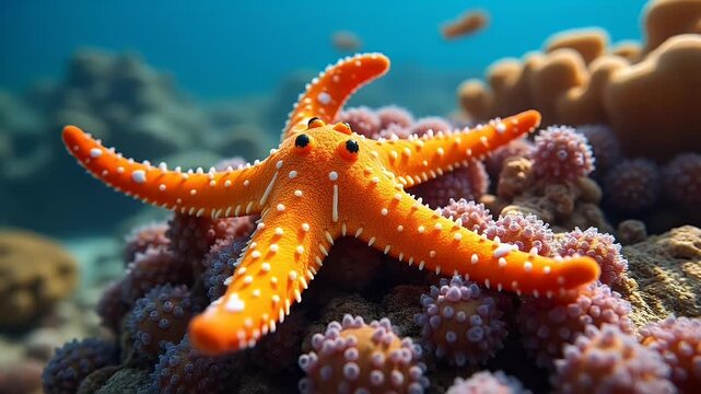 Vibrant Orange Starfish on Coral Reef Underwater Beauty