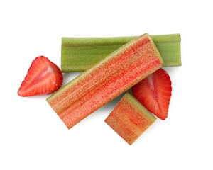Pieces of rhubarb and strawberry isolated on white, top view © New Africa