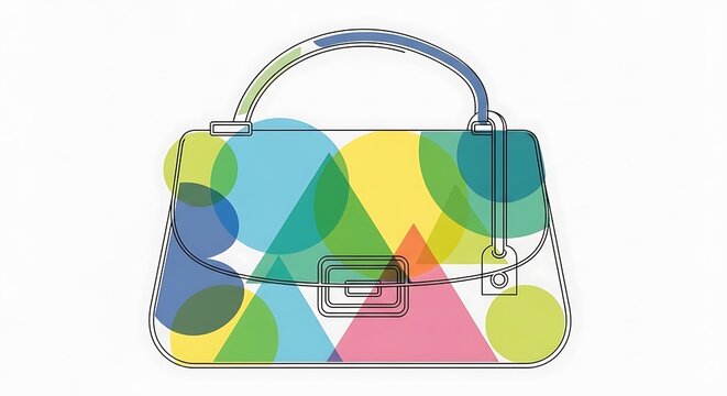 Colorful Abstract Geometric Pattern Handbag Illustration.