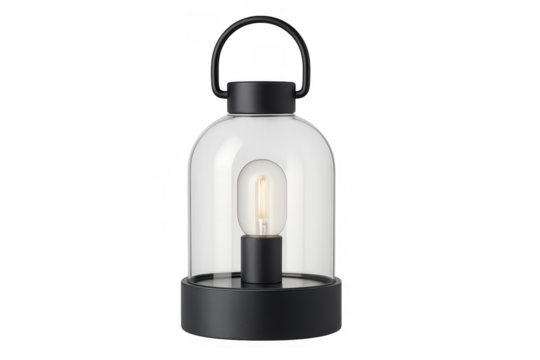 Portable modern black lantern lamp with edison bulb