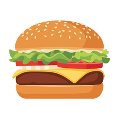 Delicious burger with fresh lettuce and juicy tomato layers, perfect for restaurant menus and fast food promotions