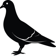 Black vector silhouette illustration of a pigeon or dove bird with a wing and beak design
